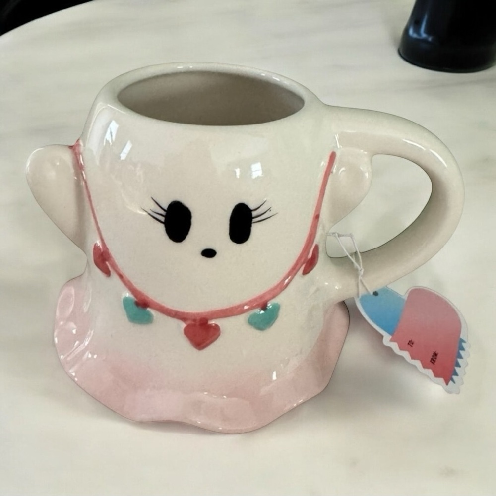 Ghosts Dress with Lashes and Hearts Ceramic Cup Summerween Mug